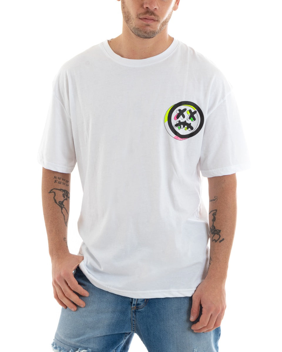 T-Shirt Uomo Con Stampa Maglia Manica Corta Girocollo Cotone Bianco GIOSAL-TS2905A