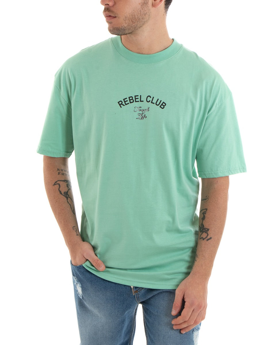 Men's T-Shirt With Print Short Sleeve Round Neck Cotton Shirt Water Green GIOSAL - TS2906A