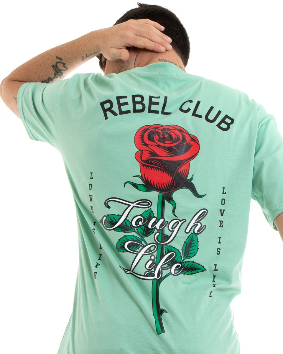 Men's T-Shirt With Print Short Sleeve Round Neck Cotton Shirt Water Green GIOSAL - TS2906A