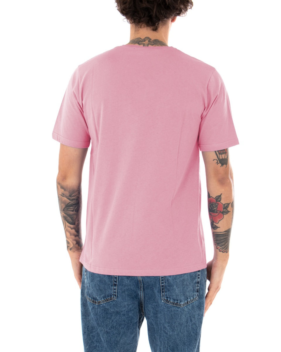 Basic Men's T-shirt Solid Color Pink Short Sleeve Round Neck Casual GIOSAL-TS2907A