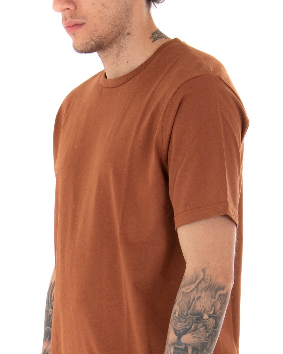 Basic Men's T-shirt Solid Color Camel Short Sleeve Round Neck Casual GIOSAL-TS2909A