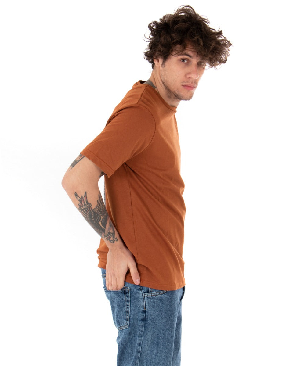 Basic Men's T-shirt Solid Color Camel Short Sleeve Round Neck Casual GIOSAL-TS2909A