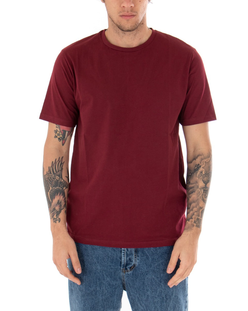 Basic Men's T-shirt Solid Color Short Sleeve Round Neck Burgundy Casual GIOSAL-TS2913A