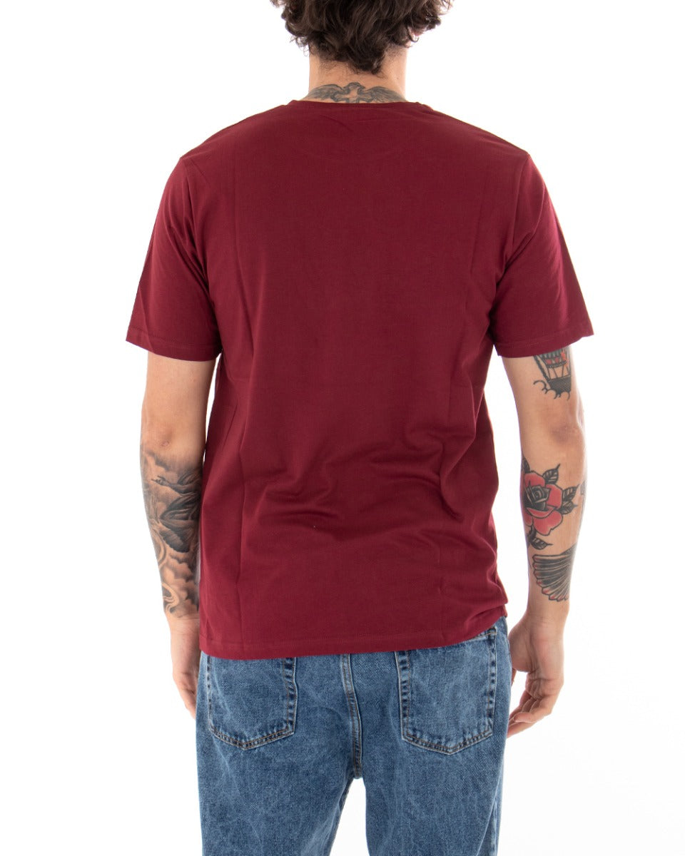 Basic Men's T-shirt Solid Color Short Sleeve Round Neck Burgundy Casual GIOSAL-TS2913A