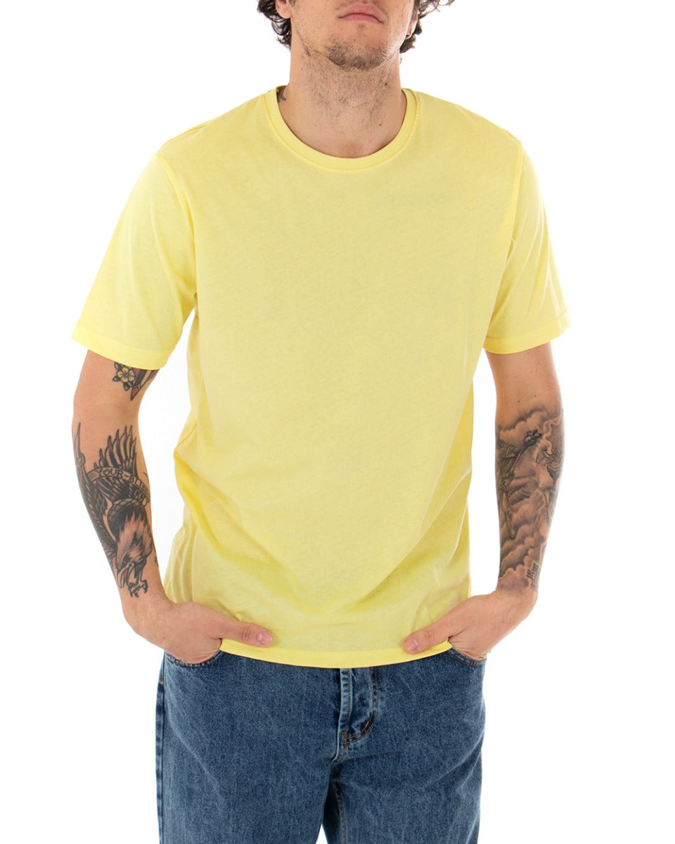 Basic Men's T-shirt Solid Color Short Sleeve Round Neck Yellow Casual GIOSAL-TS2916A