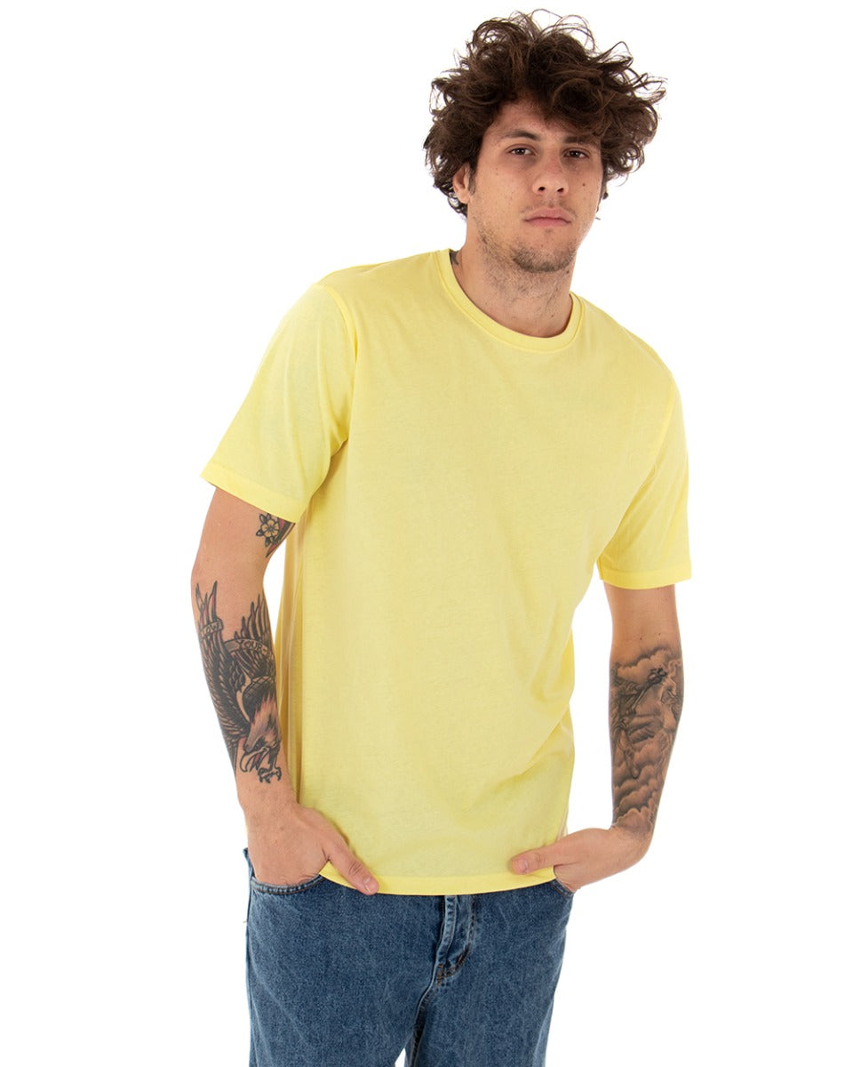 Basic Men's T-shirt Solid Color Short Sleeve Round Neck Yellow Casual GIOSAL-TS2916A