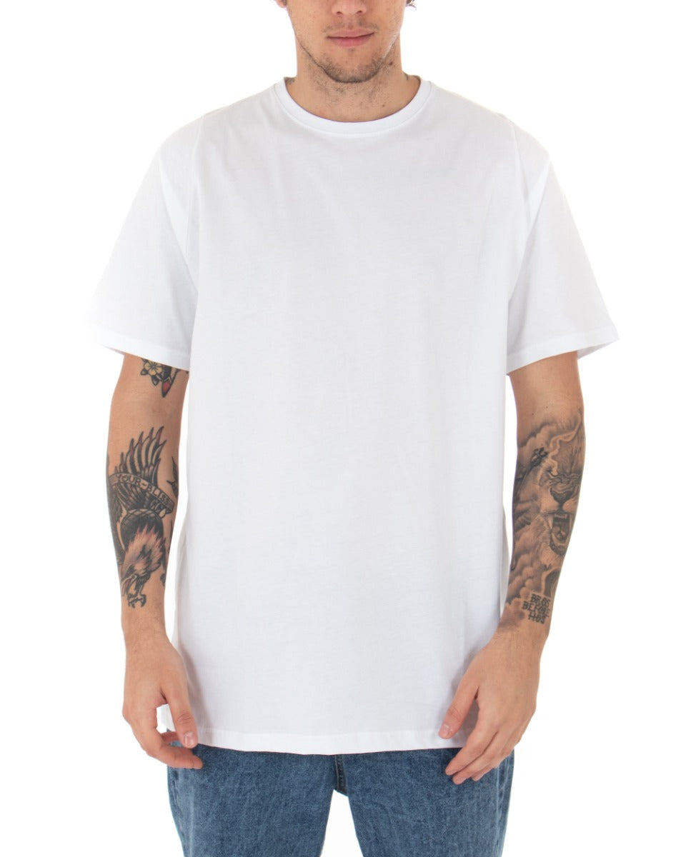 T-shirt Uomo Oversize Girocollo Tinta Unita Casual Bianco Basic Manica Corta GIOSAL-TS2929A