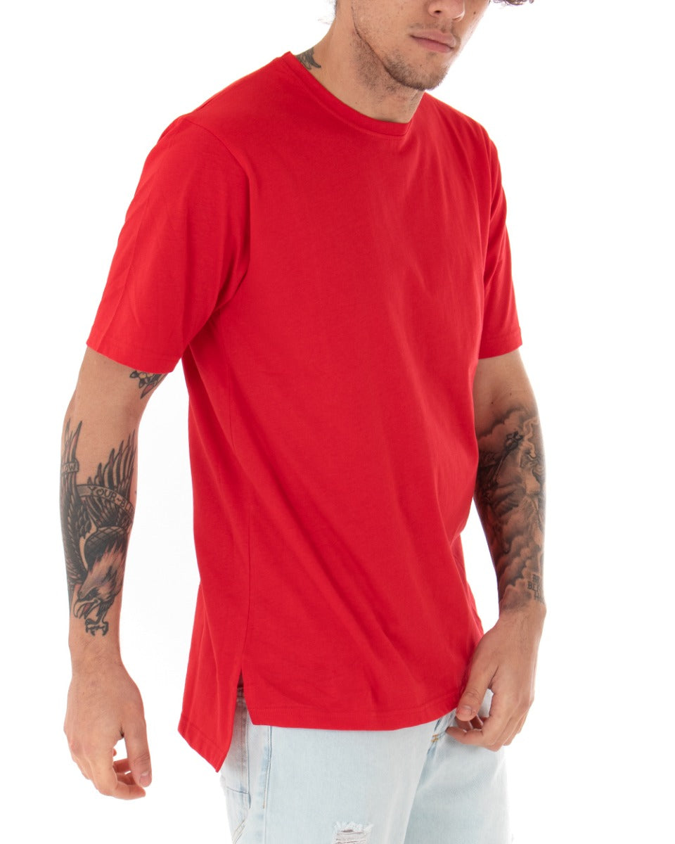 Basic Men's T-shirt Solid Color Red Crew Neck Short Sleeve Casual Slits GIOSAL-TS2935A
