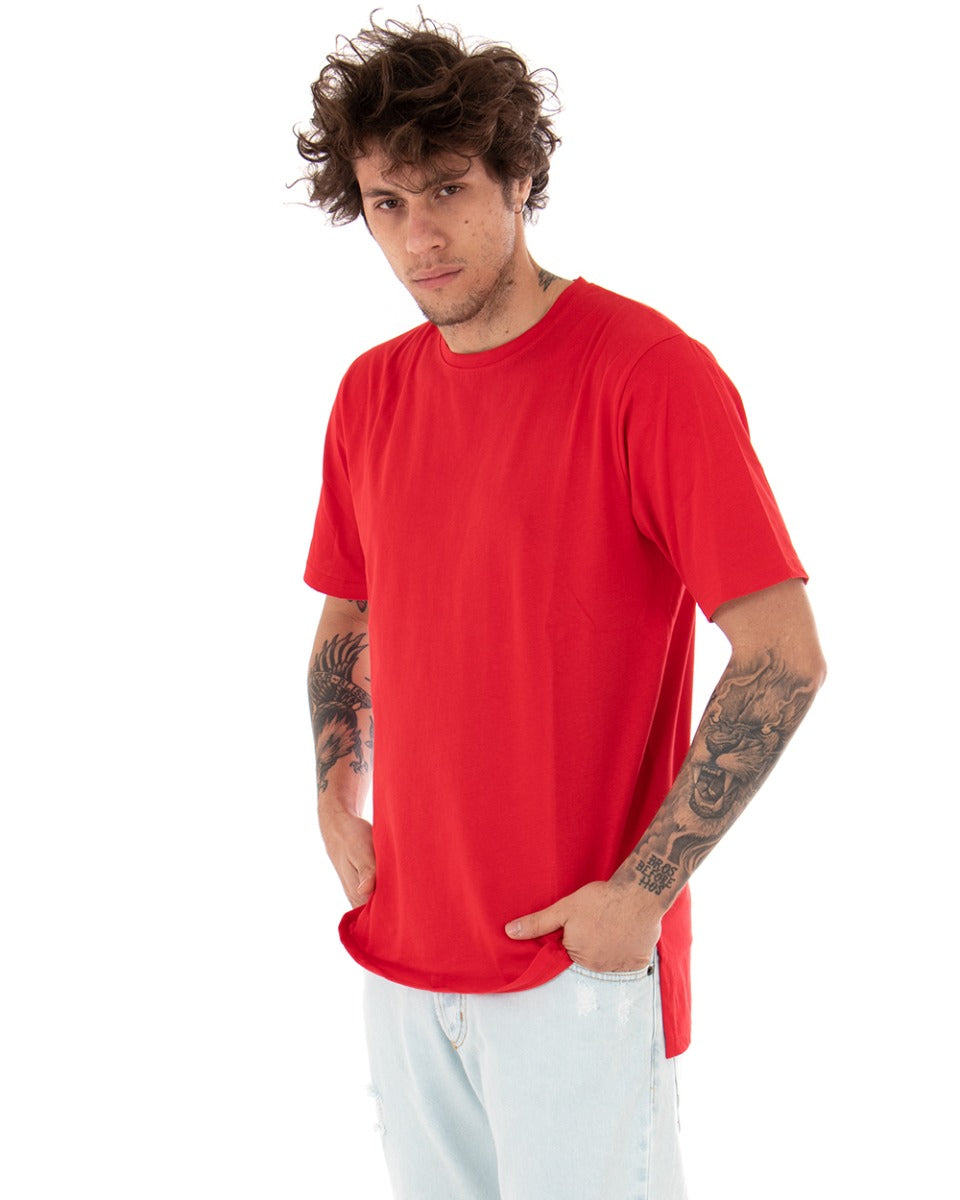 T-shirt Uomo Basic Tinta Unita Rosso Girocollo Manica Corta Casual Spacchi GIOSAL-TS2935A