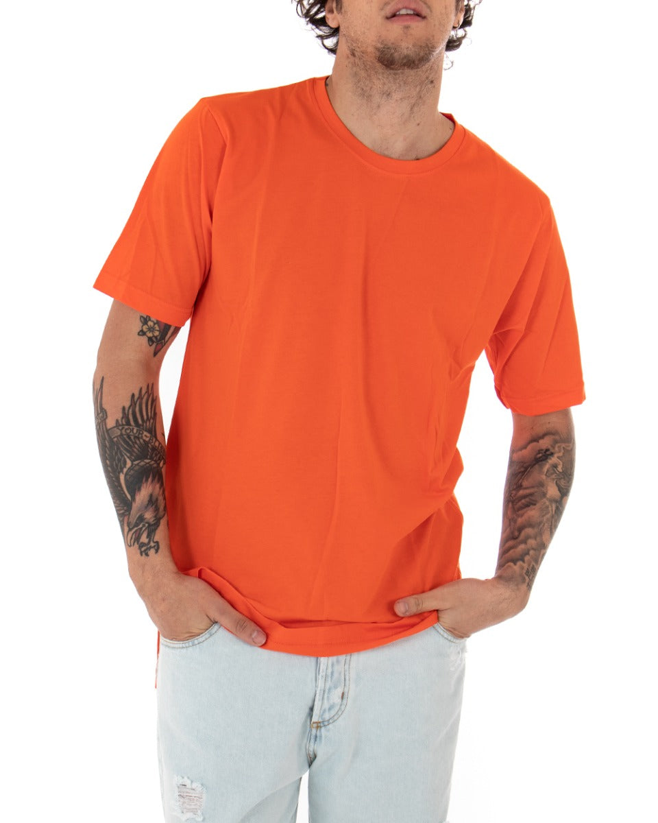 Basic Men's T-shirt Solid Color Orange Crew Neck Short Sleeve Casual Slits GIOSAL-TS2936A