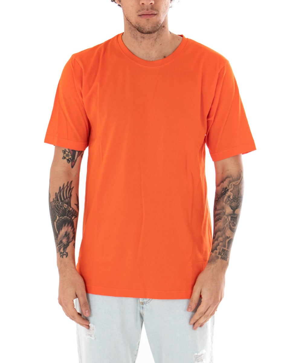 Basic Men's T-shirt Solid Color Orange Crew Neck Short Sleeve Casual Slits GIOSAL-TS2936A