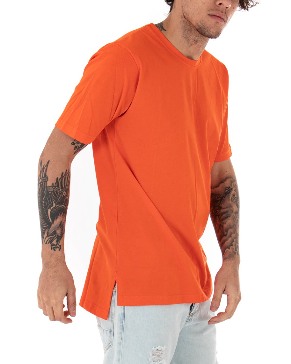 T-shirt Uomo Basic Tinta Unita Arancione Girocollo Manica Corta Casual Spacchi GIOSAL-TS2936A