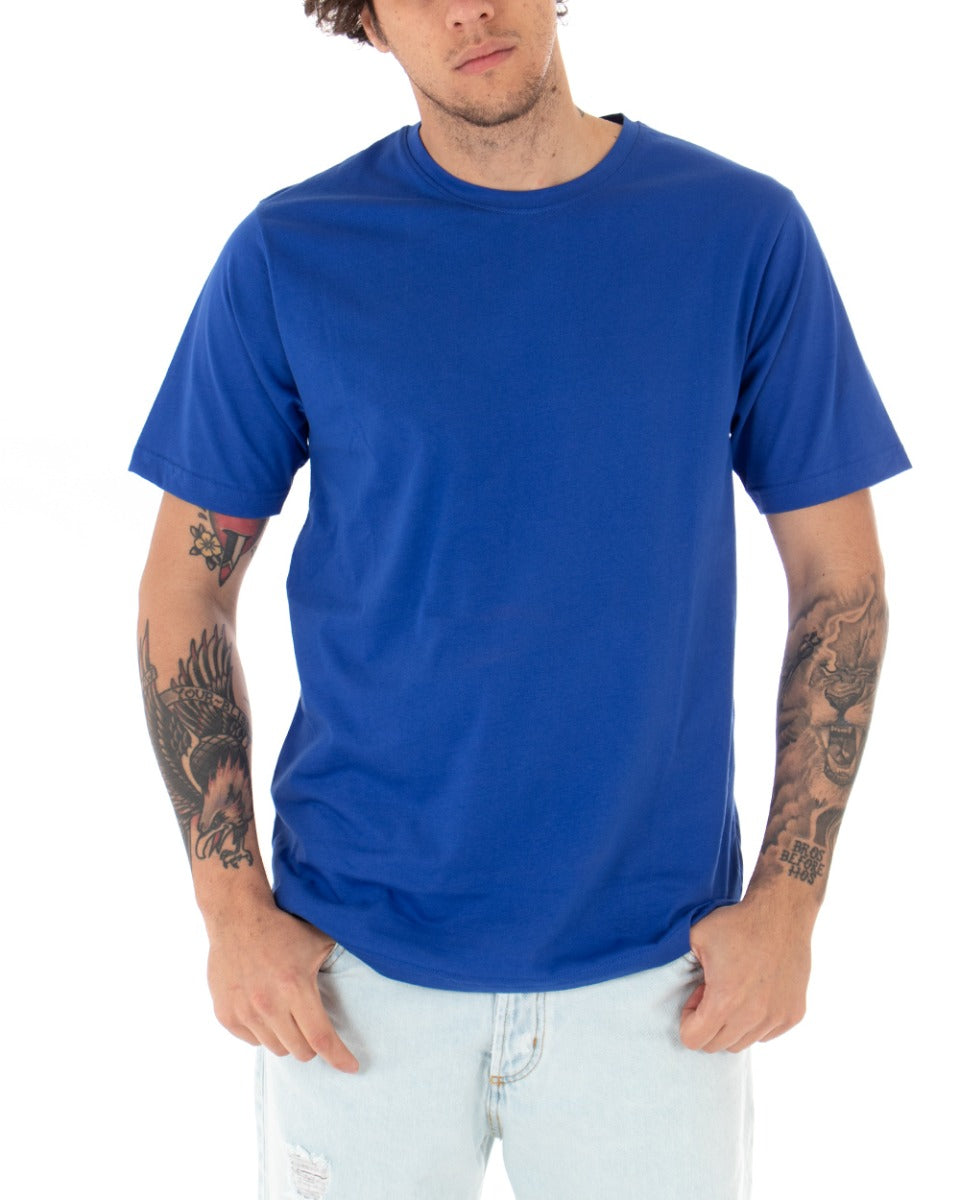 T-shirt Uomo Basic Tinta Unita Blu Royal Girocollo Manica Corta Casual Spacchi GIOSAL-TS2940A