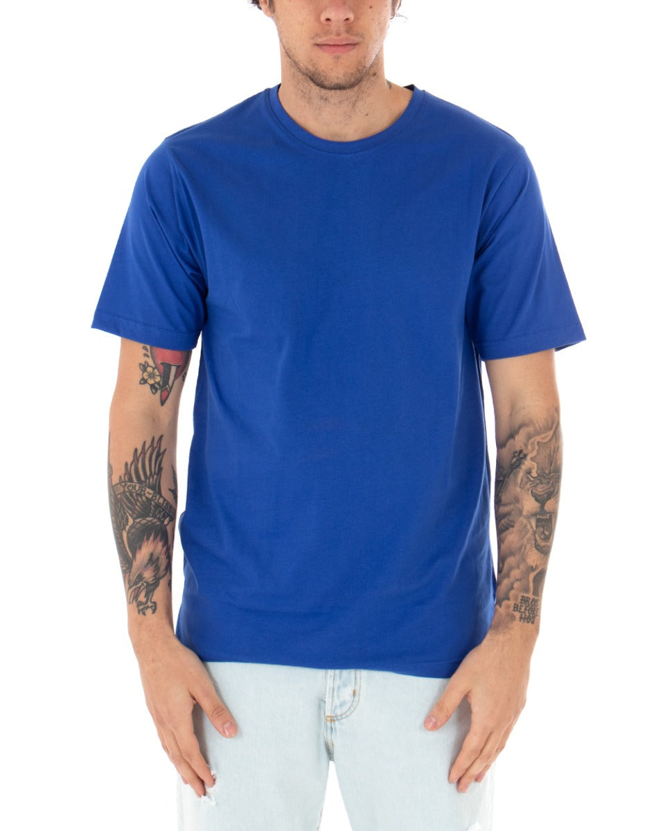 T-shirt Uomo Basic Tinta Unita Blu Royal Girocollo Manica Corta Casual Spacchi GIOSAL-TS2940A