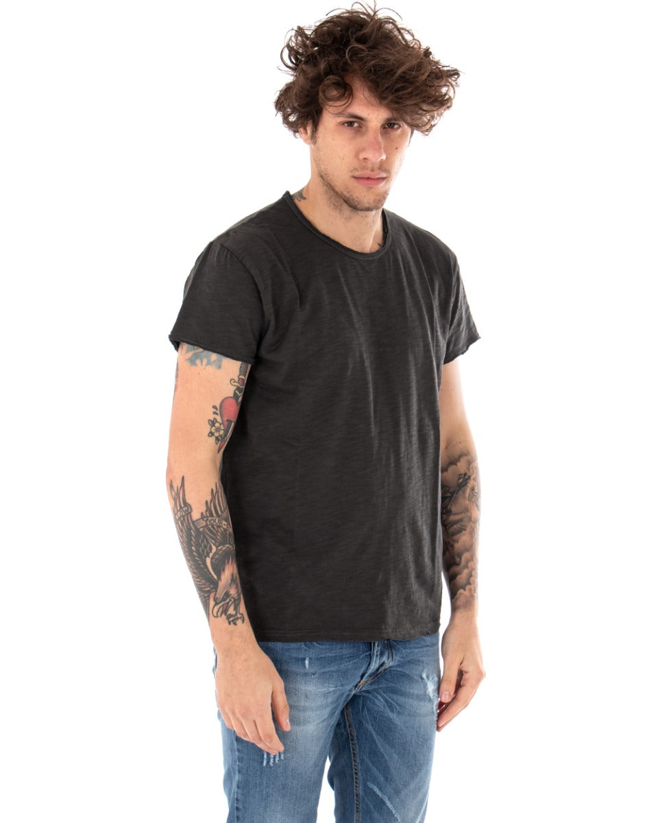T-shirt Uomo Basic Tinta Unita Grigio Scuro Girocollo Manica Corta GIOSAL-TS2944A