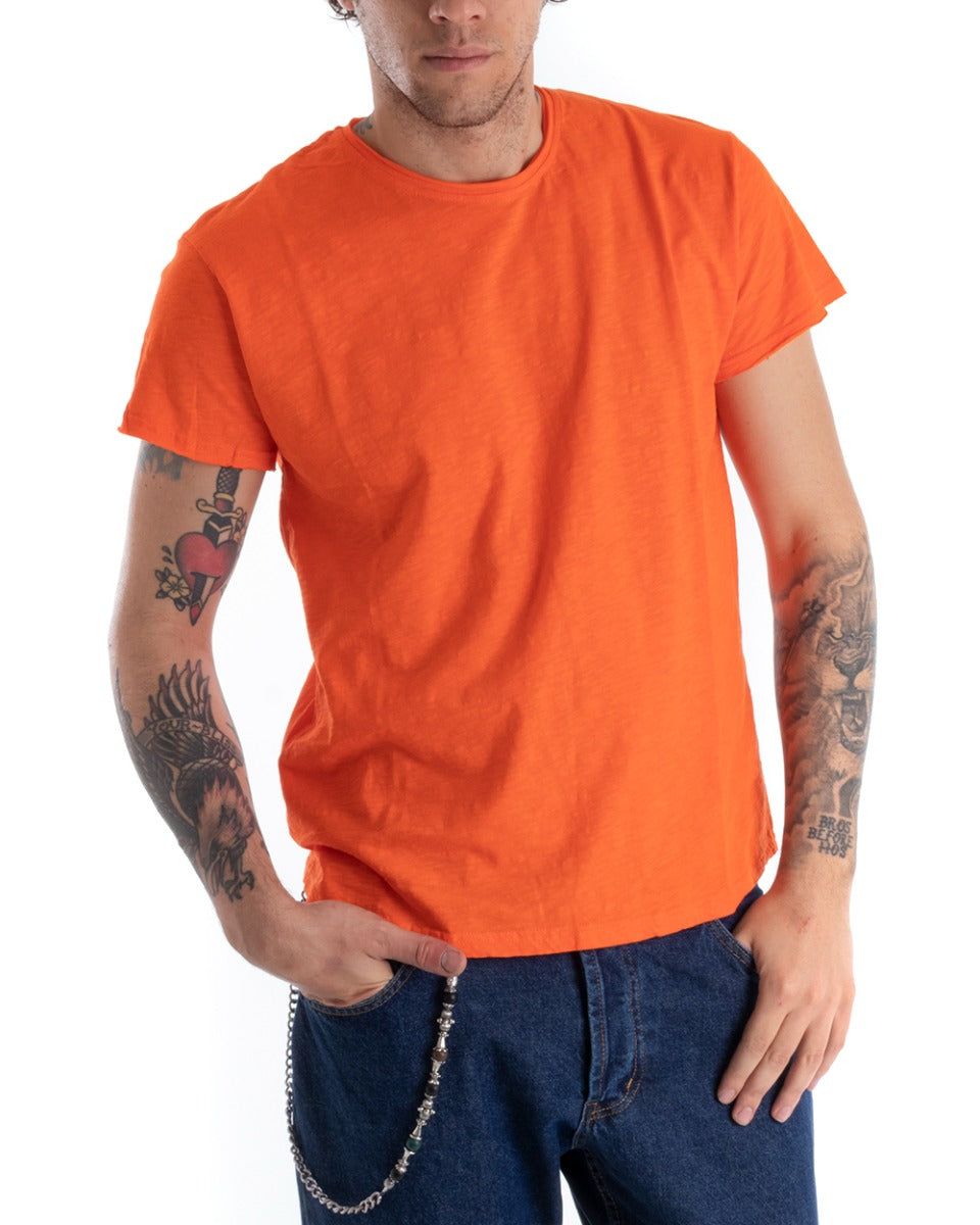 Basic Men's T-shirt Solid Color Orange Crew Neck Short Sleeve GIOSAL-TS2947A
