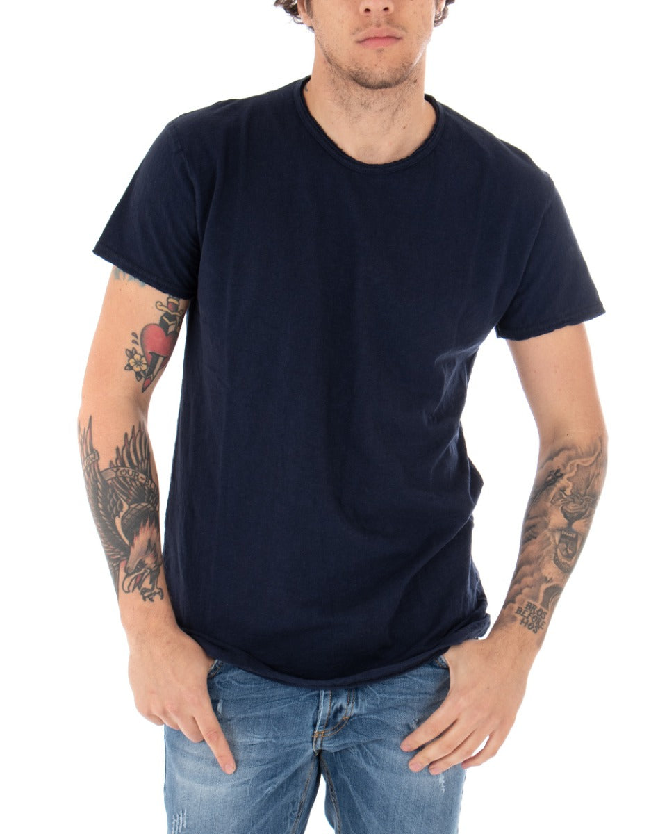 Basic Men's T-shirt Solid Color Blue Crew Neck Short Sleeve GIOSAL-TS2949A