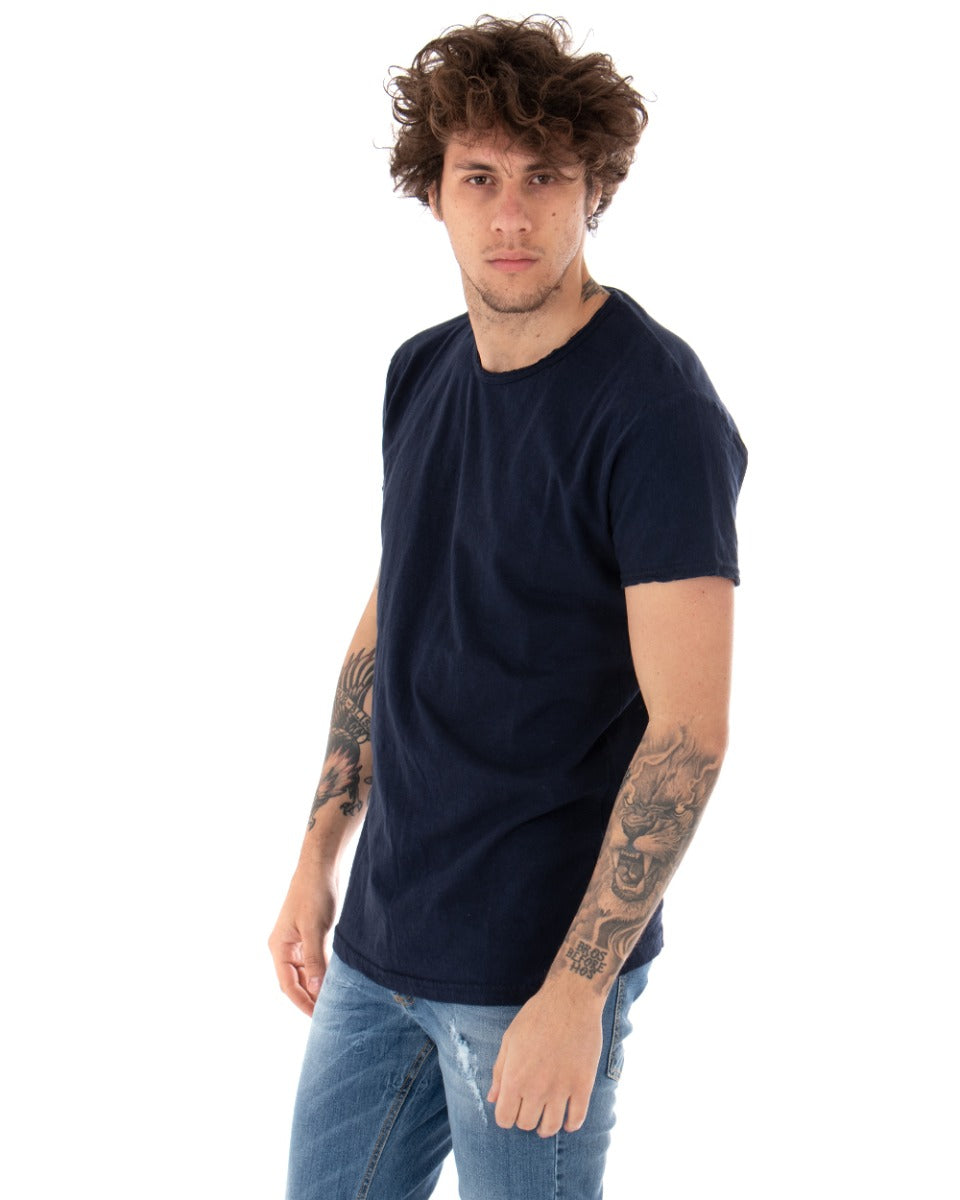 T-shirt Uomo Basic Tinta Unita Blu Girocollo Manica Corta GIOSAL-TS2949A
