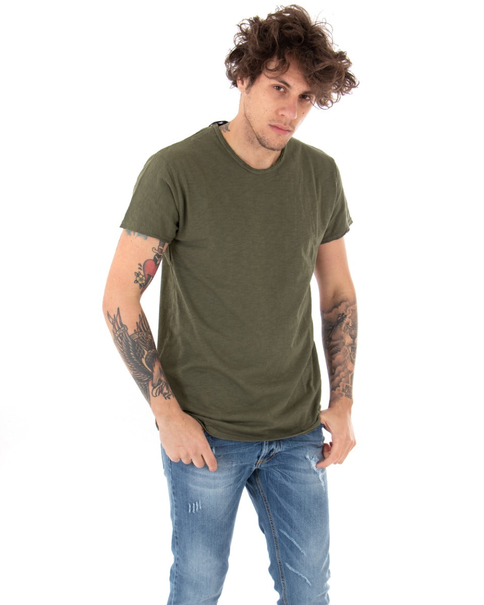 T-shirt Uomo Basic Tinta Unita Verde Militare Girocollo Manica Corta GIOSAL-TS2950A