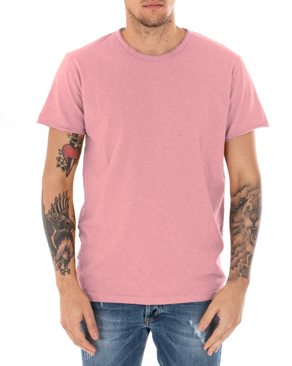 T-shirt Uomo Basic Tinta Unita Rosa Girocollo Manica Corta GIOSAL-TS2953A