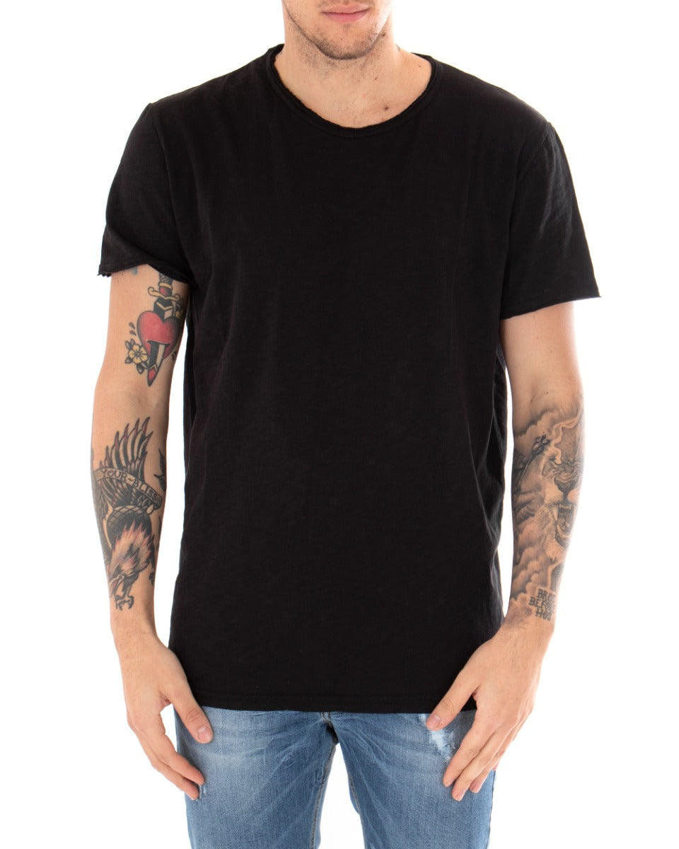 Basic Men's T-shirt Solid Color Black Crew Neck Short Sleeve GIOSAL-TS2956A