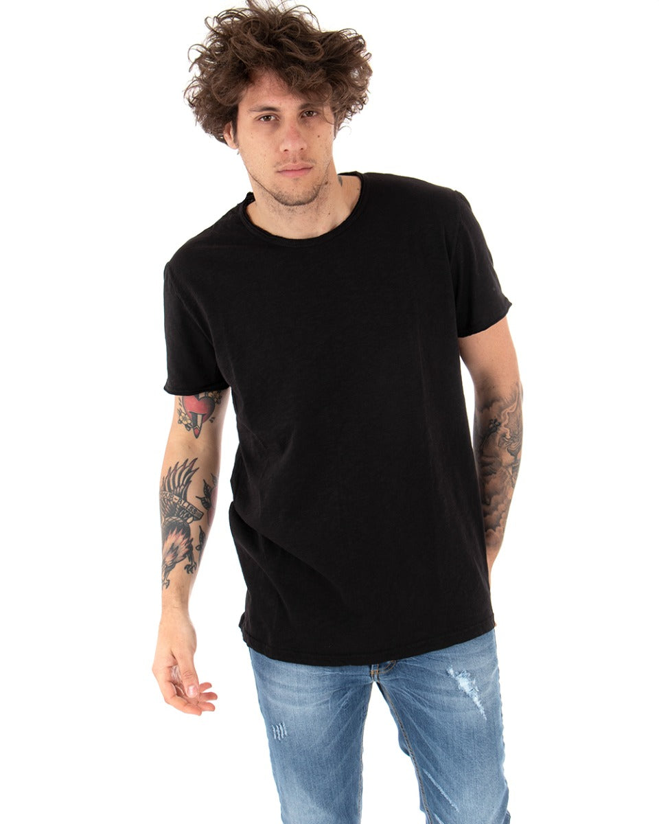 Basic Men's T-shirt Solid Color Black Crew Neck Short Sleeve GIOSAL-TS2956A