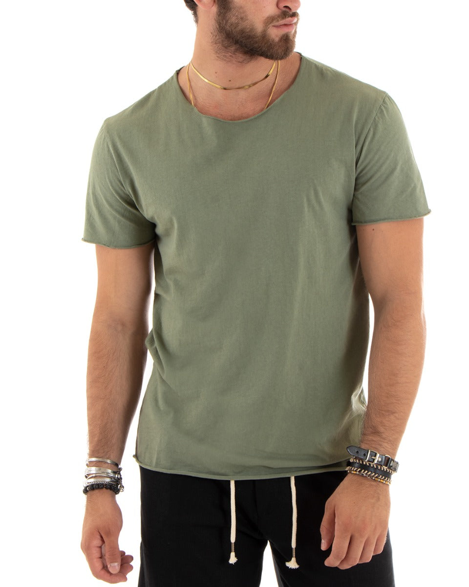 Men's T-shirt Crew Neck Short Sleeves Raw Cut Solid Color Basic Green GIOSAL-TS2962A