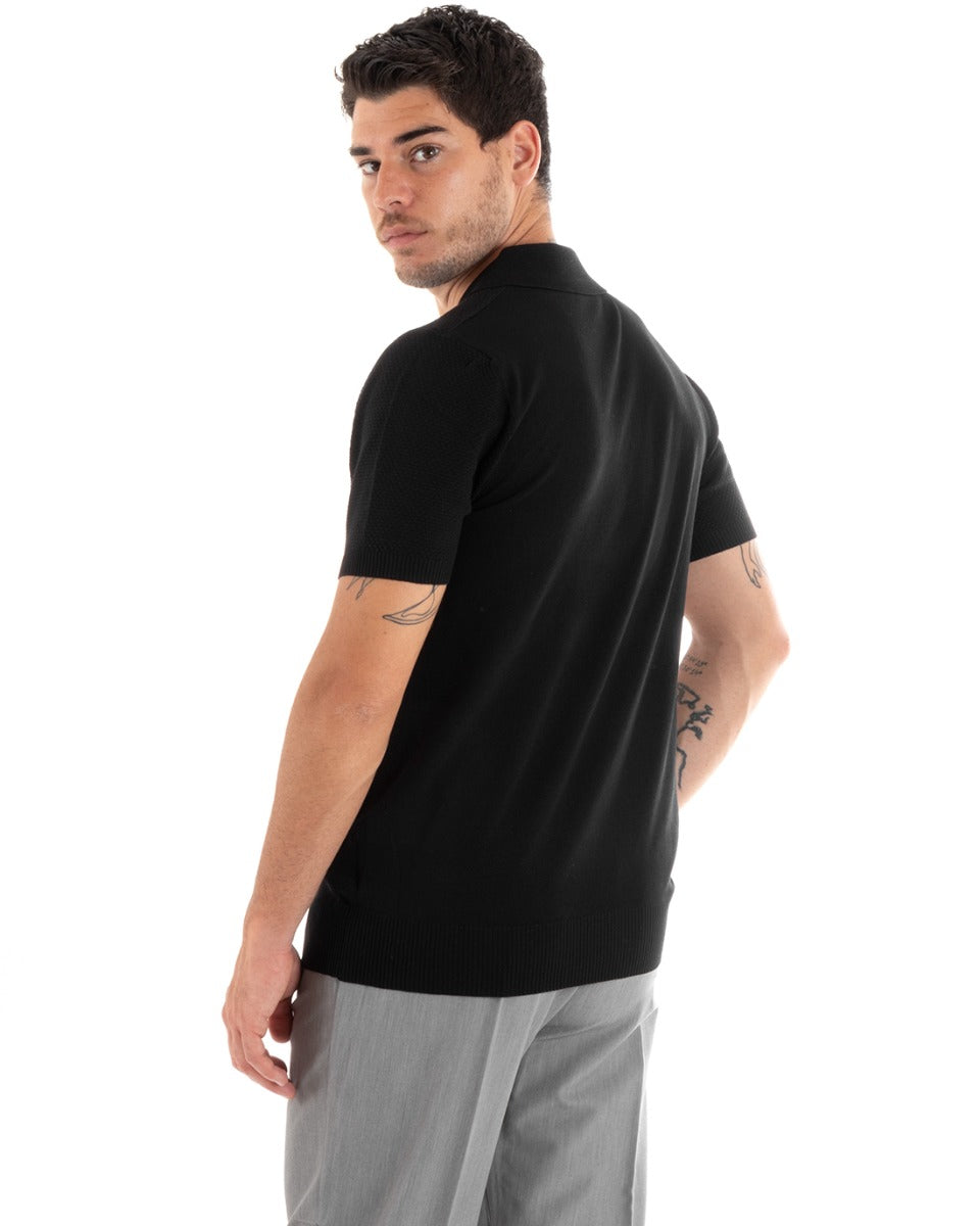 Men's Polo T-Shirt Short Sleeve Solid Color Button Neckline Embroidered Casual Black GIOSAL-TS2970A