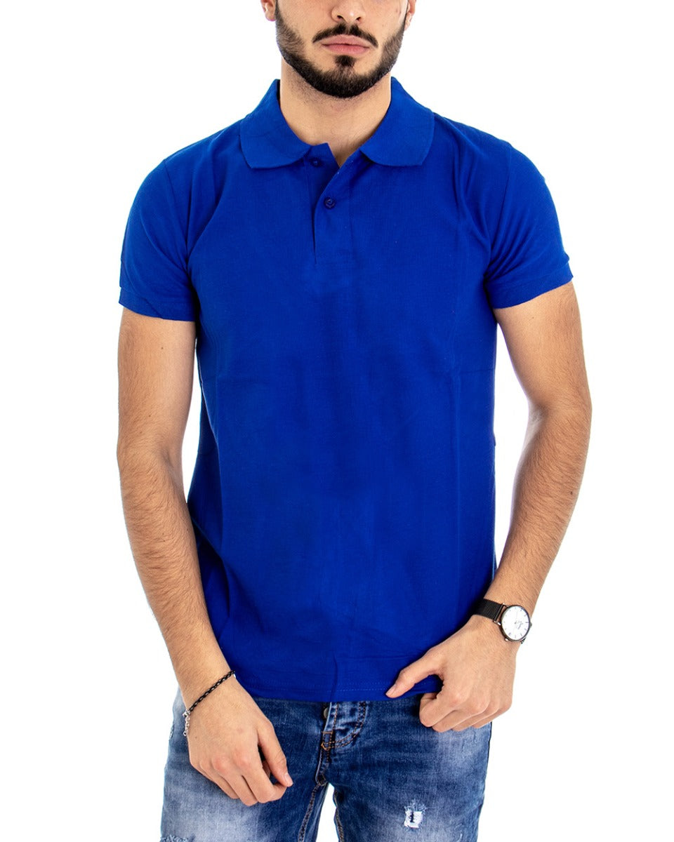 Men's T-shirt Polo Solid Color Royal Blue Short Sleeve Button Collar Basic Casual GIOSAL-TS2972A