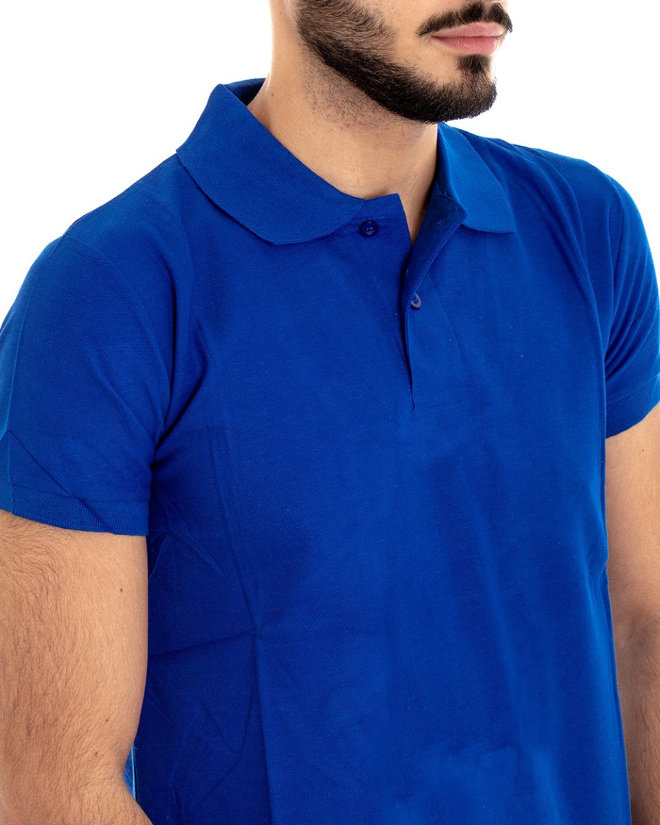 T-shirt Uomo Polo Tinta Unita Blu Royal Manica Corta Colletto Bottoncini Basic Casual GIOSAL-TS2972A