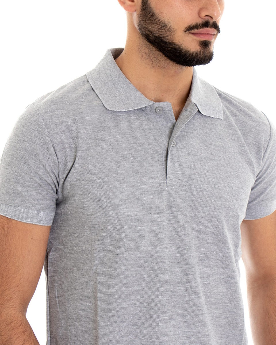 Men's T-shirt Polo Solid Color Gray Short Sleeve Button Collar Basic Casual GIOSAL-TS2973A