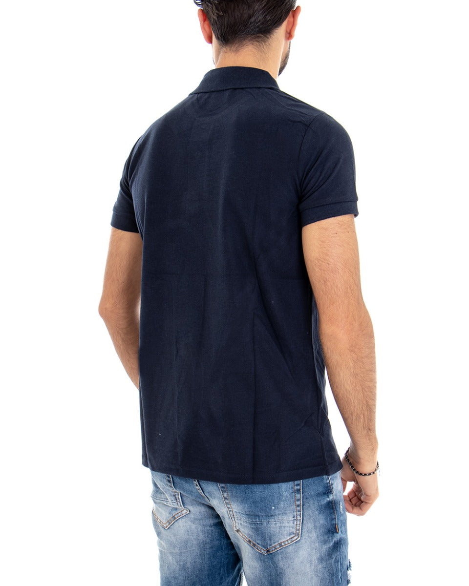 Men's T-shirt Polo Solid Color Blue Short Sleeve Button Collar Basic Casual GIOSAL-TS2975A