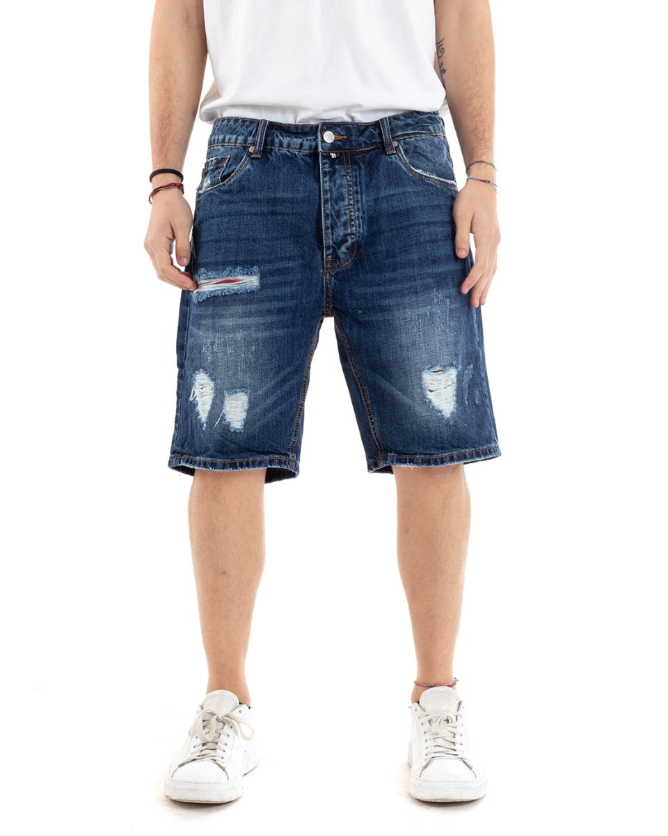 Bermuda Men's Jeans Shorts Denim Five Pockets Rips GIOSAL-PC1184A