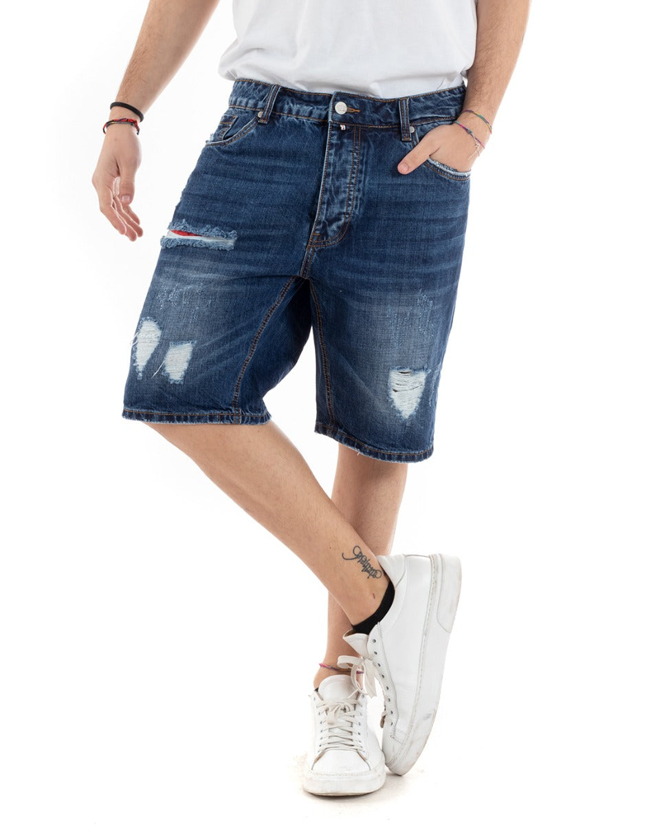 Bermuda Men's Jeans Shorts Denim Five Pockets Rips GIOSAL-PC1184A