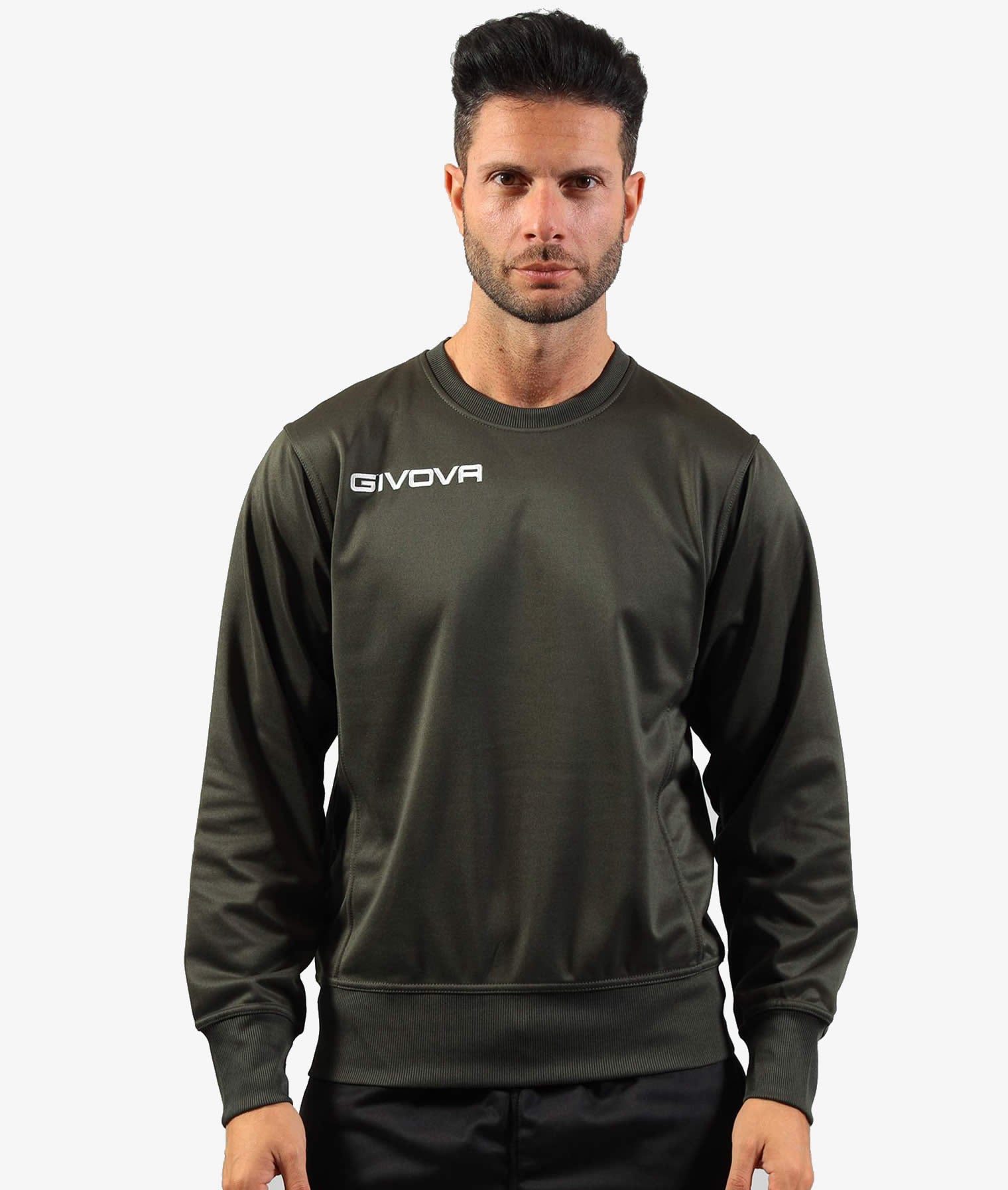 MAGLIA GIROCOLLO GIVOVA ONE VERDE MILITARE Polarfleece Unisex Sportiva Da Ginnastica Felpa Comoda Per Allenamento Tinta Unita GIOSAL