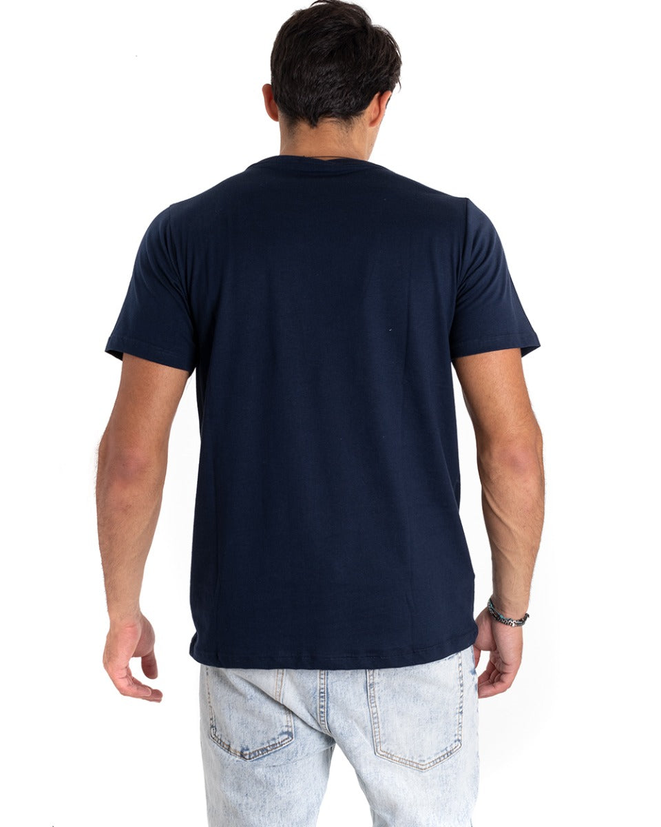 T-Shirt Uomo MOD Blu Girocollo Stampa Righe Cotone Manica Corta GIOSAL TS2651A