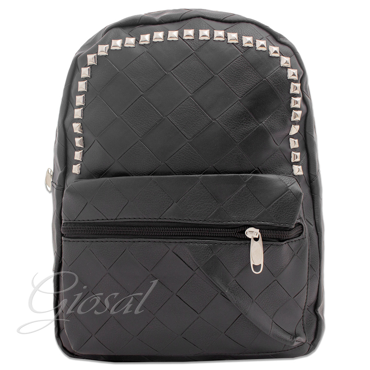 Backpack Shoulder Bag Men Unisex Faux Leather Black Square Studs GIOSAL-ZU1027A