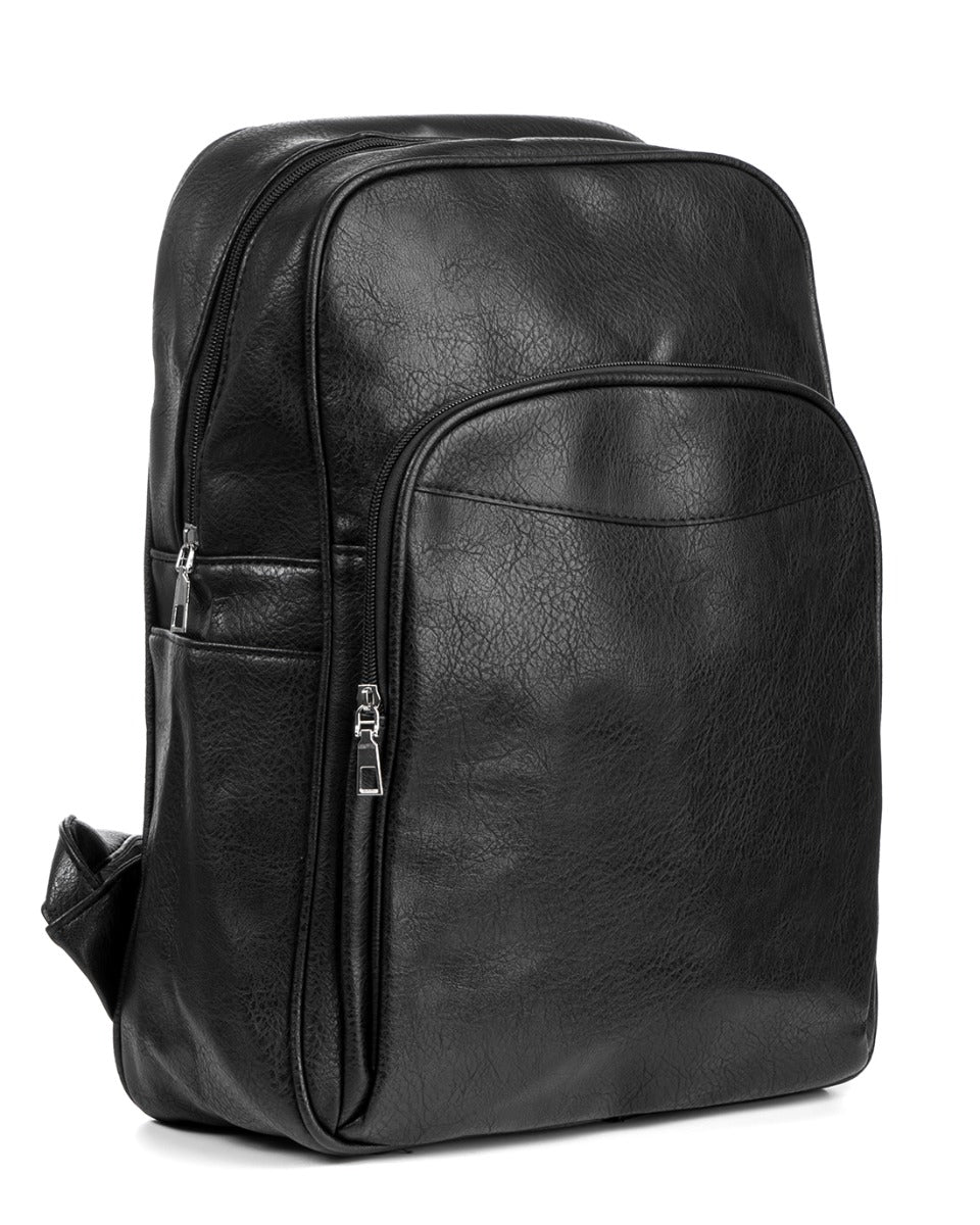Backpack Shoulder Bag Men Unisex Faux Leather Vintage Black GIOSAL-ZU1104A