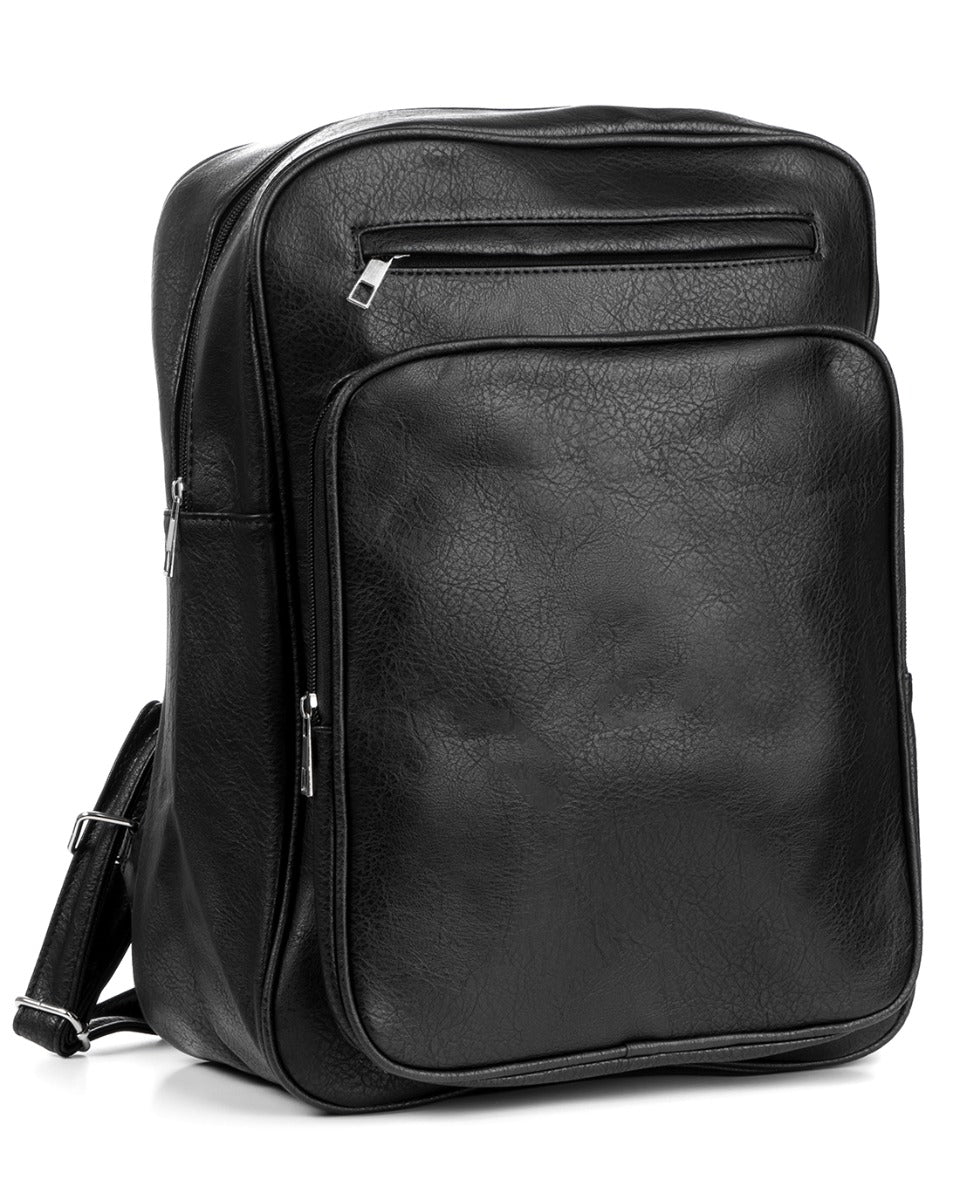 Backpack Shoulder Bag Men Unisex Faux Leather Vintage Black GIOSAL-ZU1105A